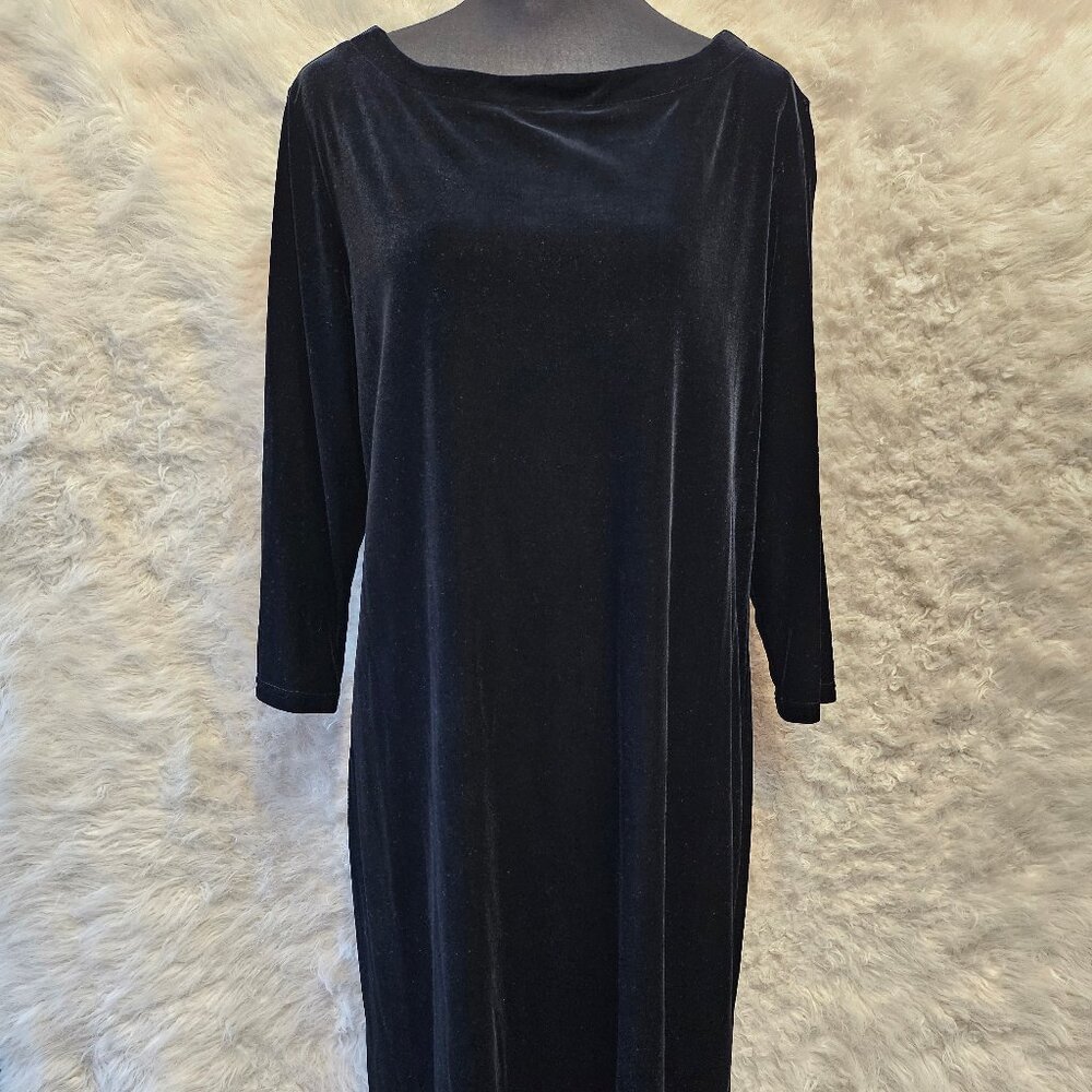 Vintage 90s Kathie Lee Collection Women's Black Velvet Long Sleeves Maxi Dress X